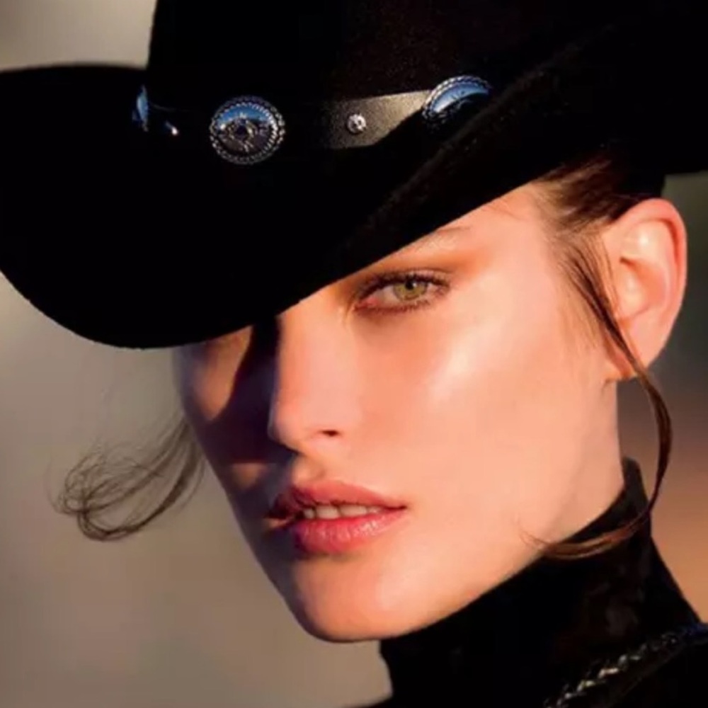 NEW Black Silver Concho Leather Band
Embellished Felt Cowboy Cowgirl Wes...